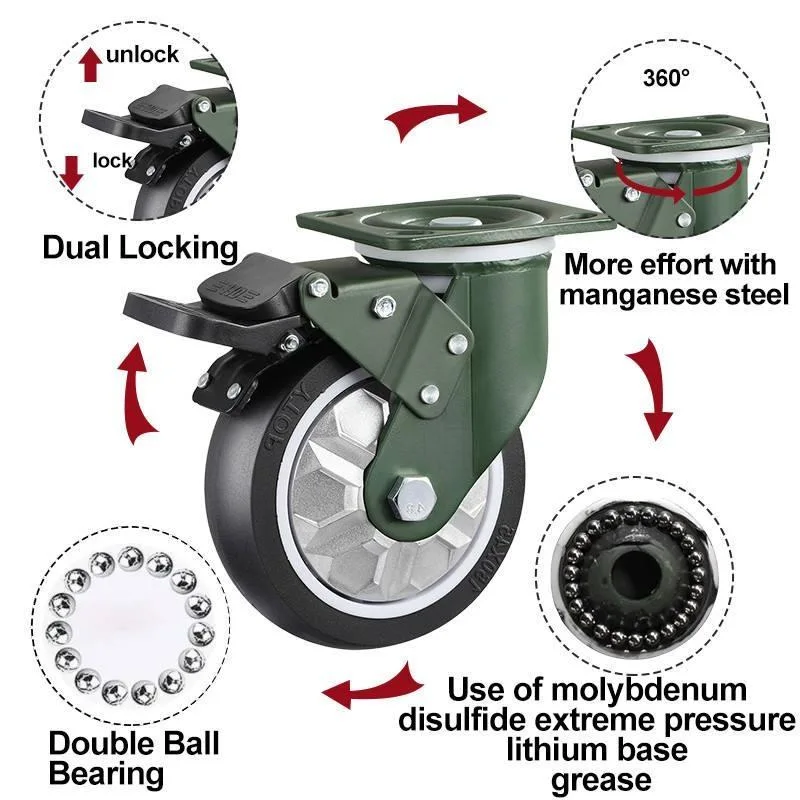 T054 5 &quot;Swivel Load Carrying Capacity 400kg Aluminum Core Polyurethane Heavy Duty Industrial Caster Wheel