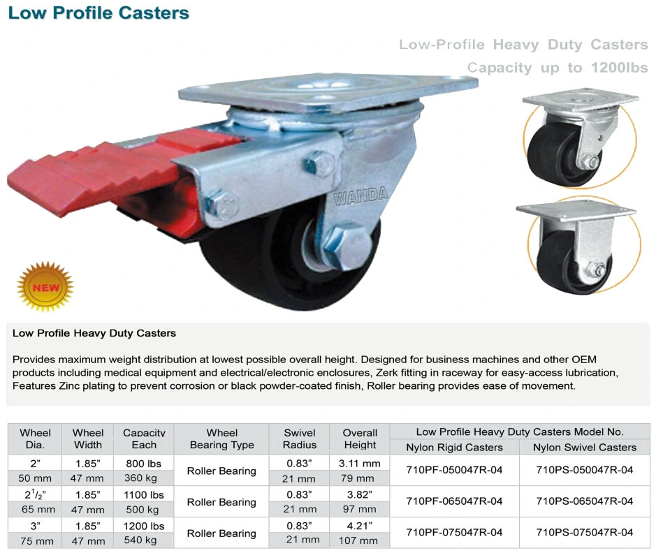 3 Inch Mc Nylon Wheel Low Profile Swivel Casters