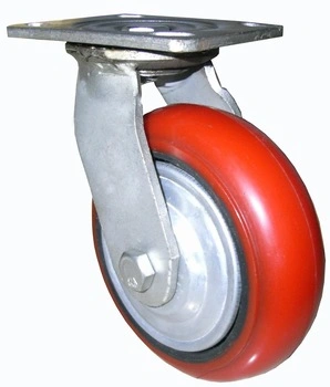 Durable 4 Inch Red PU Medium Duty Trolley Carts Swivel Caster Wheel