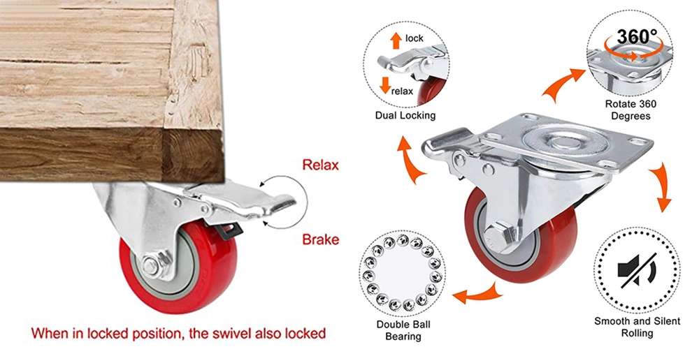 Amazon Supplier 3/4/5 Inch Swivel Plate Locking PVC/PU Castor Wheels Industrial Heavy Duty Casters with Safety Brake