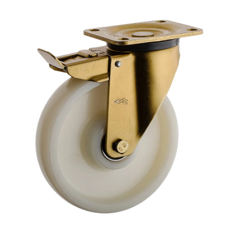 2024 New Design 6inch Strengthen Nylon Wheel Yellow Zinc Plating Caster Housing 150mm Swivel with Brake Type 5&quot; 6&quot; 8&quot; Heavy Duty Castor