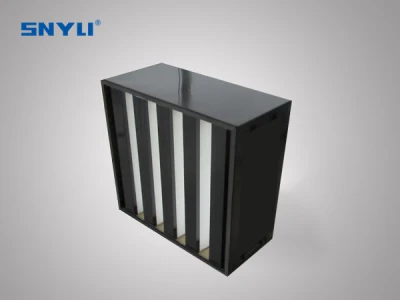 H14 Plastic or Aluminum Frame Fiberglass Material High Efficiency and Medium Efficiency Box Type V Bank Air Filter