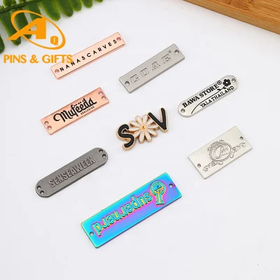 High Quality Custom Decorative Logo Hanging Label Brand Name Metal Emblem Tags for Clothing