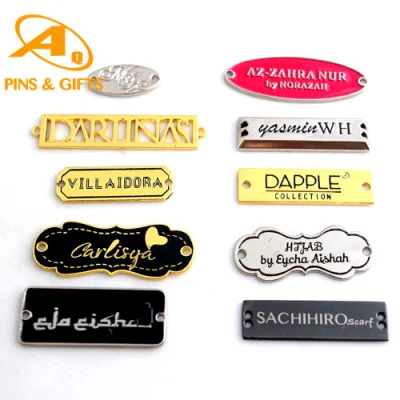 High Quality Custom Decorative Logo Hanging Label Brand Name Metal Emblem Tags for Clothing