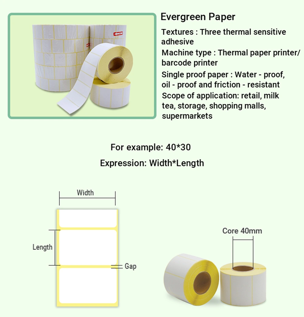 Factory Custom Blank Self Adhesive Waterproof Barcode Sticker Printer 40mm X 30mm Direct Thermal Blank Label Roll