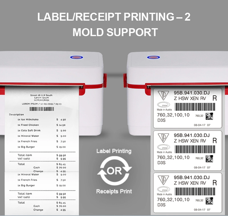 Bluetooth 203dpi Desktop Thermal Barcode Maker 4X6 118mm Shipping Label Printer