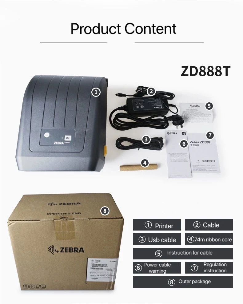 Desktop Zd220t/Zd888t Thermal Transfer Barcode Sticker Label Printer for Zebra