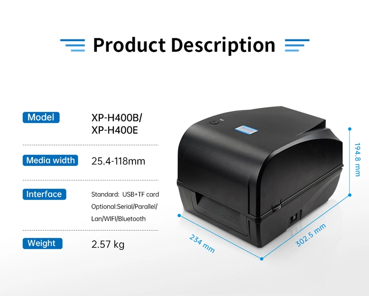 Xprinter XP-H400B Heat Transfer Printer Thermal Transfer Label Barcode Desktop Label Printer
