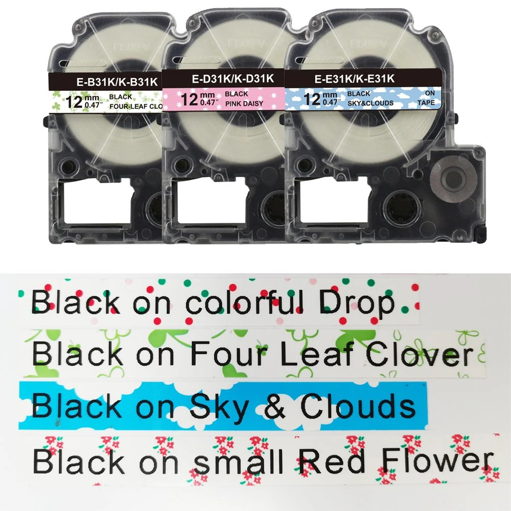 E-D31K/K-D31K Black on Pink Daisy 12mm*8m Compatible Epson Cartoon Roll Label Paper