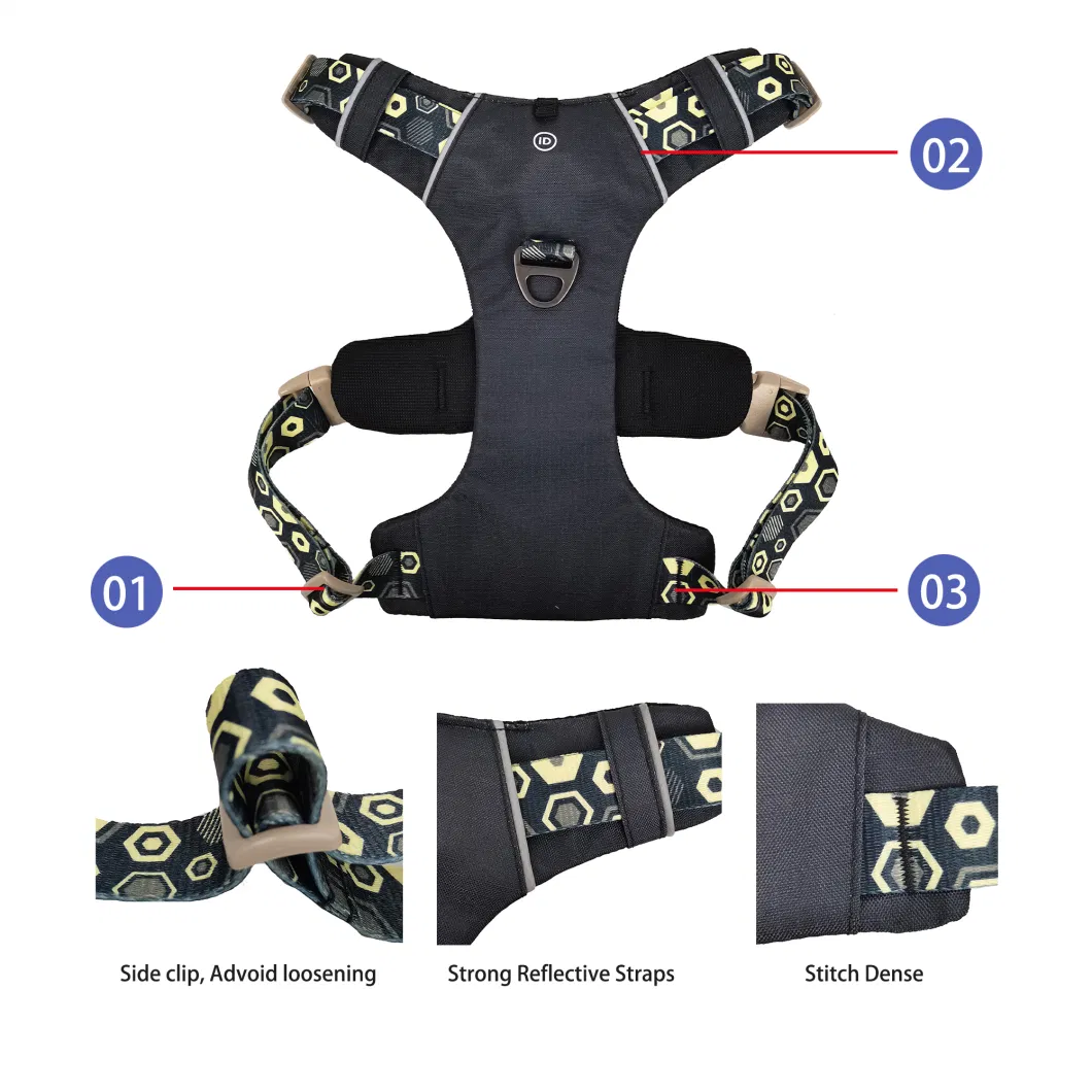 Hot Sale Low MOQ Adjustable Printing Breathable Pet Dog Harness with Waterproof Polyester Material Dog Collar Dog Leash