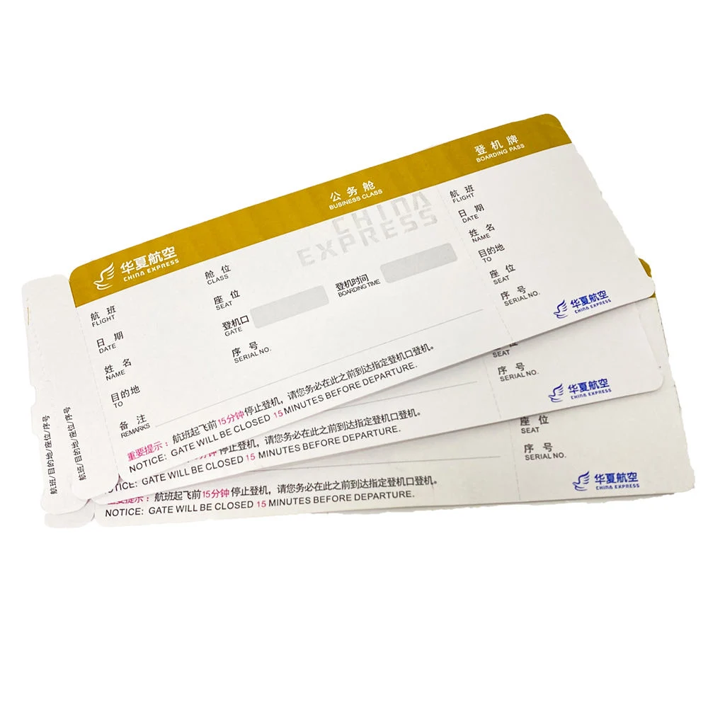 Custom Boarding Pass Paper Flight Air Ticket Luggage Tags Thermal Cheapest Flight Ticket