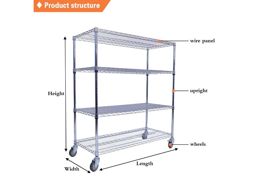 E Commerce Hot Selling Chrome Wire Shelving Without Wheels