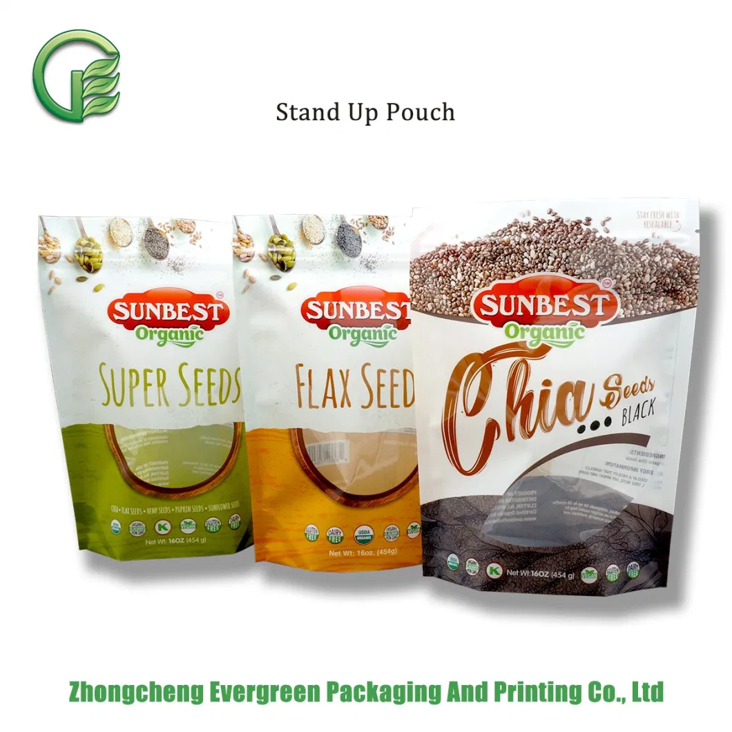 Customer Made Plastic Food Pacakging Bags Zipper Top Moisture Proof Window Tear Notch Snacks Pet Food Stand up Pouches