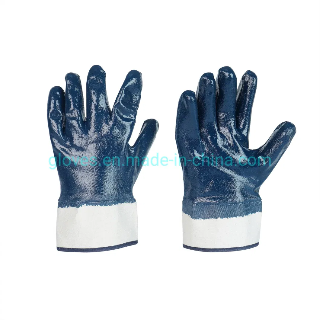Heavy Duty Anti Acid and Alkali Chemical Oil Proof NBR Cotton Jersey Blue Nitrile Fully Labor Gloves