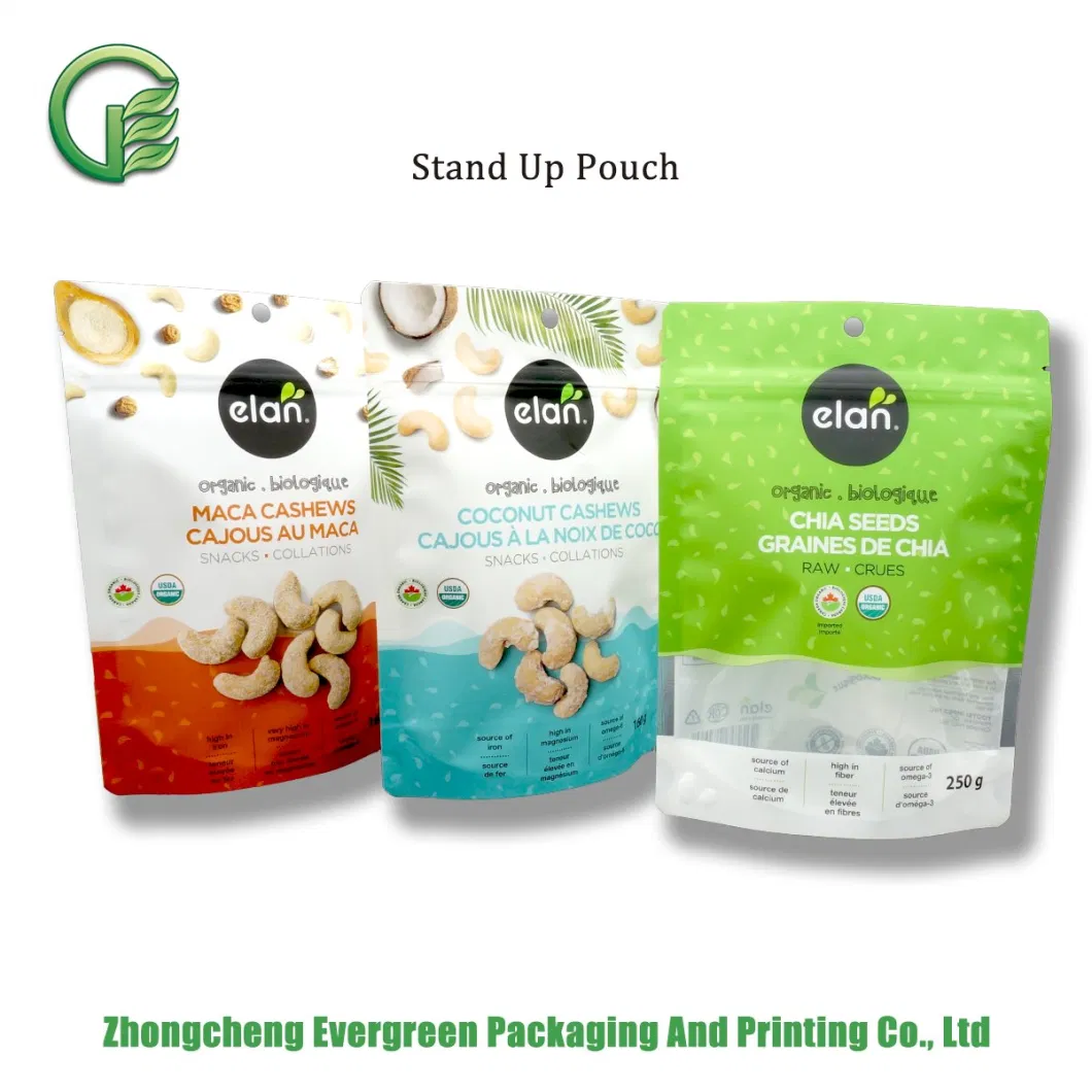 Customer Made Plastic Food Pacakging Bags Zipper Top Moisture Proof Window Tear Notch Snacks Pet Food Stand up Pouches