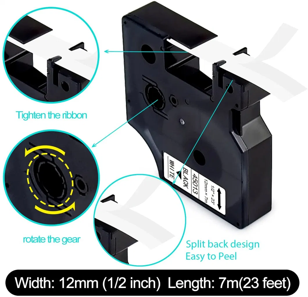 18053 Black on White 9mm*1.5m Compatible Dymo Heat Shrink Tube Casse Tte Printing Label