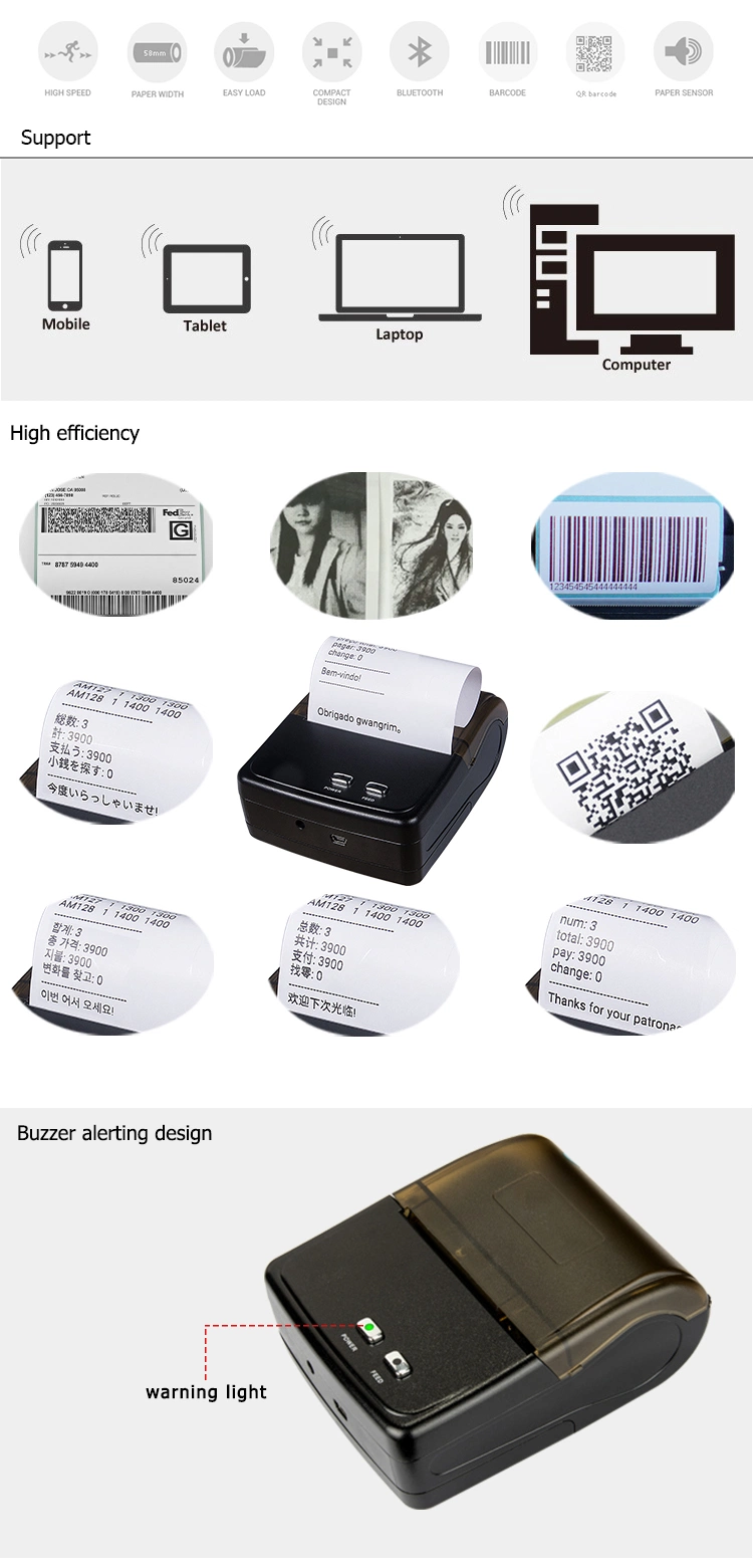 80mm Portable Mobile Handheld Thermal Label Printer with Bluetooth