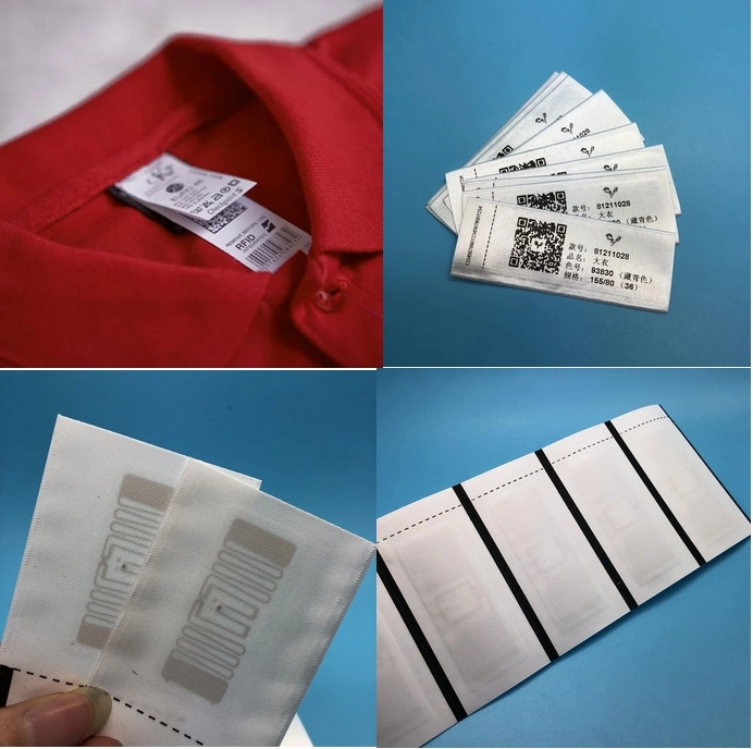 Custom Barcode Printing UHF Textile RFID Woven Care Label for Clothing