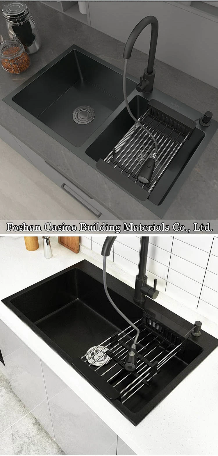 2023 Scratch Proof Black Nano Multifunctional Handmade Stainless Steel Kitchenware Kitchen Sink