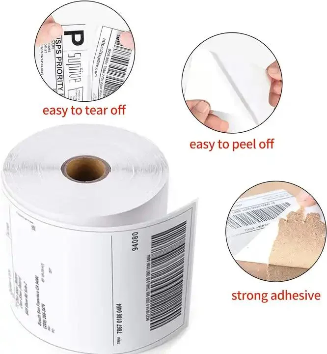 4X6 Waterproof Clear Fanfold 4X4 Adhesive Direct Thermal Shipping Labels Waybill Sticker for Packaging /Express