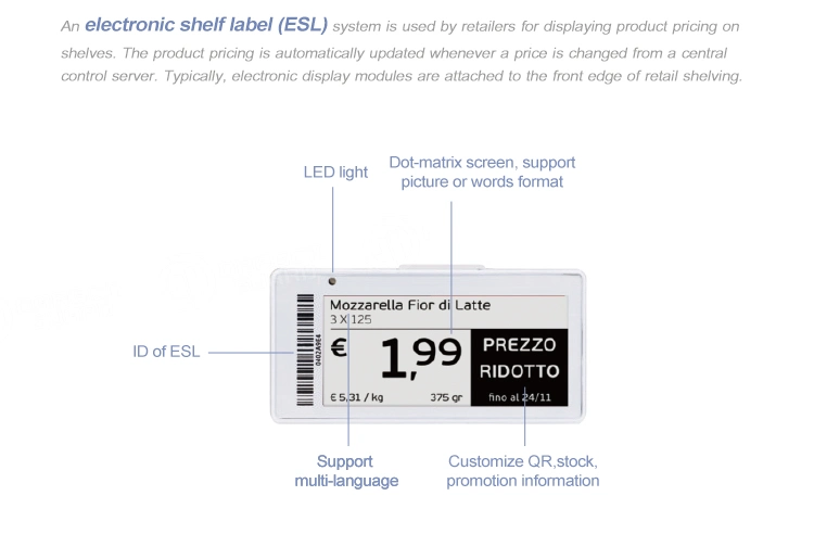 Supermarket Wireless 4.2 Inch Digital Display Electronic Shelf Label Tag ESL