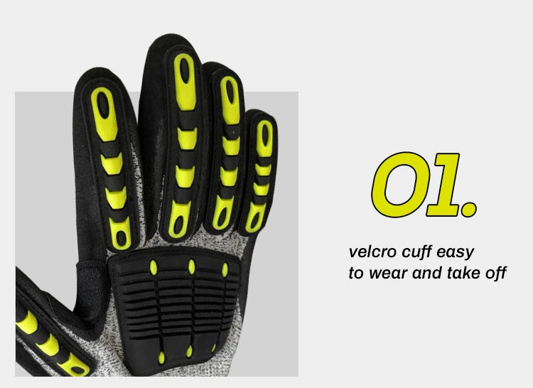 100% Excellent Grip Anti Vibration Oil Proof Cut Resistant Safety Working Gloves Sandy Nitrile for Impact Proof