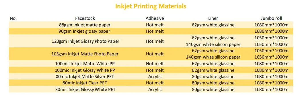 Szjohnson Self Adhesive PP Sticker Roll for Pigment Dye Ink Inkjet Print