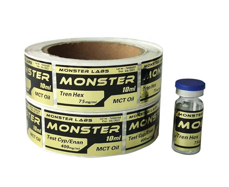 Custom Brand Name Printing Artpaper Self Adhesive Vinyl Sticker Medical Prescription Pill Vial Label for 10ml Steroid Bottle