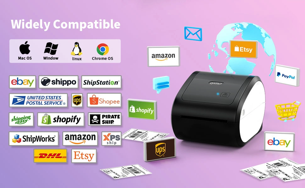 Aimo D520 Desktop Label Thermal Printer Bluetooth No Ink Printer for Shipping Address Label Mailing