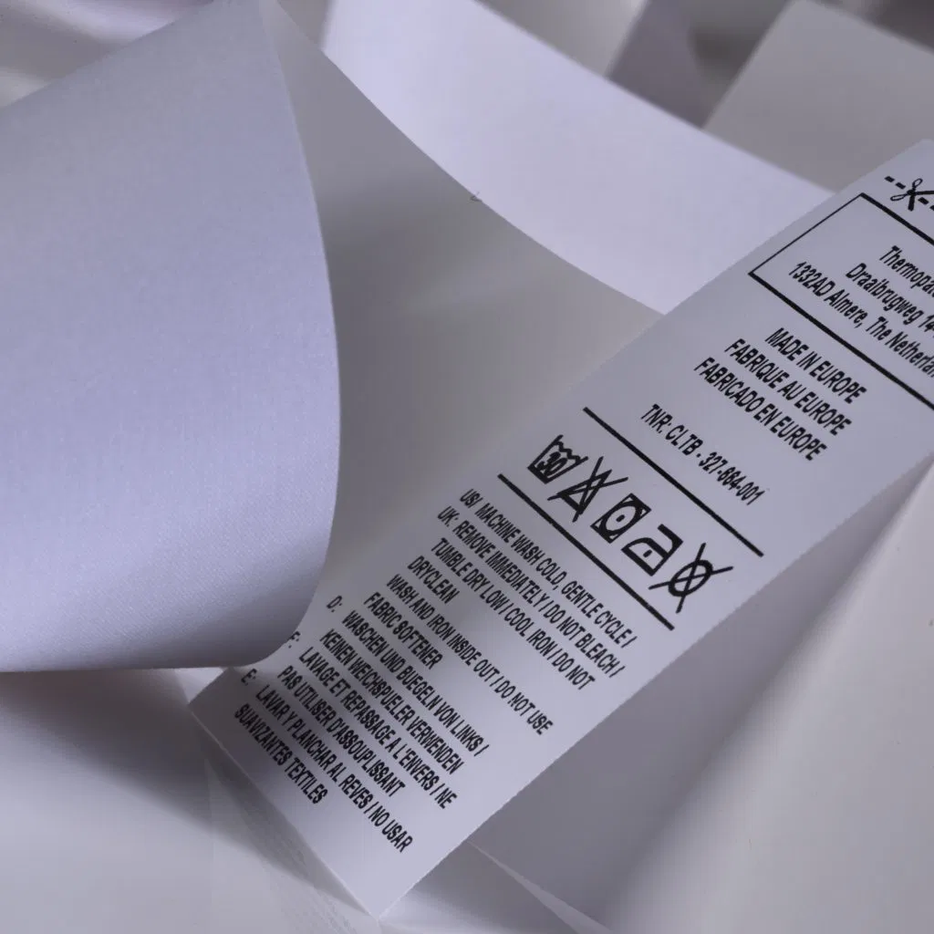 Factory Wholesale Clothing Labels Satin Ribbon Fabric Material Wash Care Labels Barcode Clothing Hanger Label Stickers