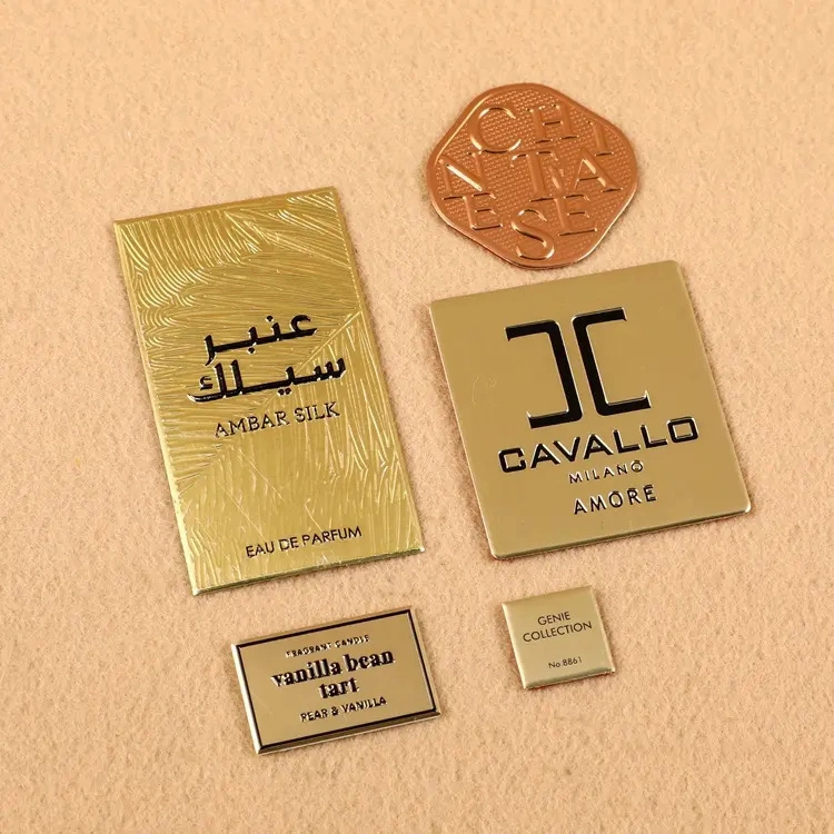 Custom Self-Adhesive Metal Logo Matte Gold Embossed Stickers Perfume Bottle Labels Metallic Hang Tags Design Label