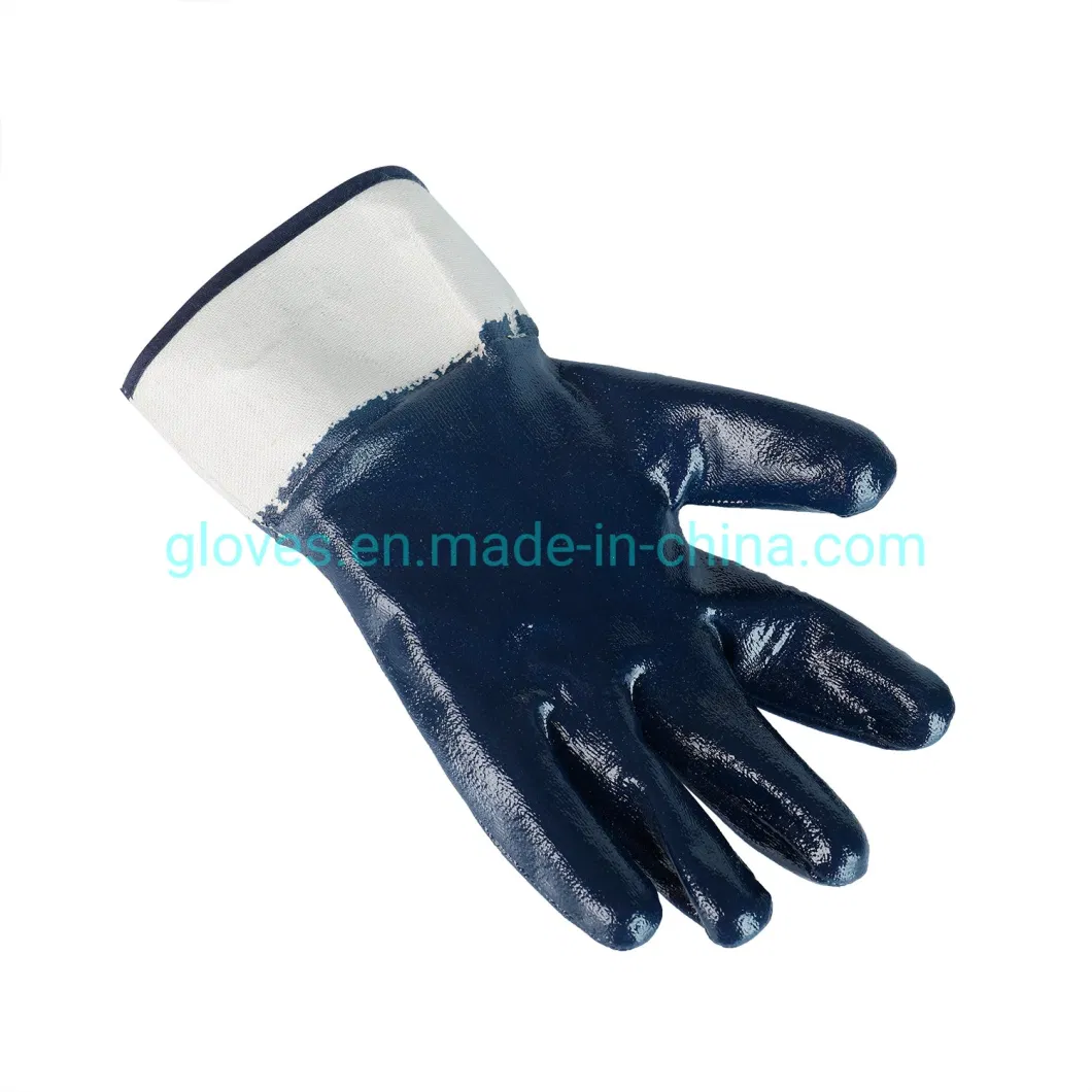 Heavy Duty Anti Acid and Alkali Chemical Oil Proof NBR Cotton Jersey Blue Nitrile Fully Labor Gloves