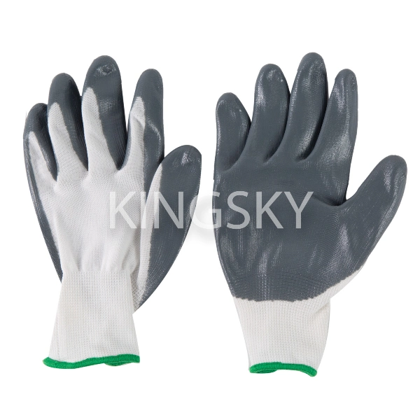 13G Polyester Liner Anti Slip Oil Proof Grey Nitrile Coated Palm &amp; Fingers Nitrile Gloves