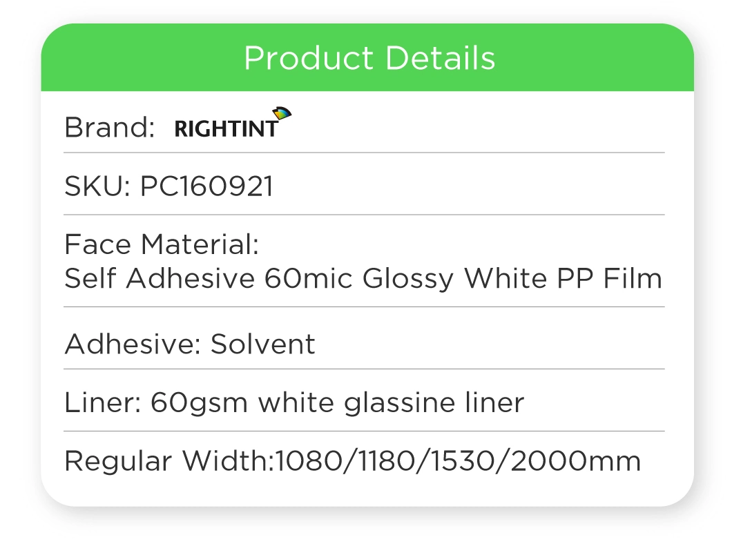 Self Adhesive 60mic Glossy White PP Film Labels Manufacturers blank label