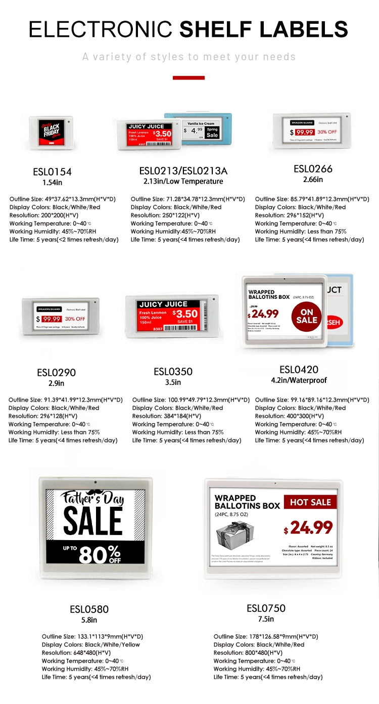 1.54 Inch Black White ESL Digital Price Tag Electronic Shelf Label ESL