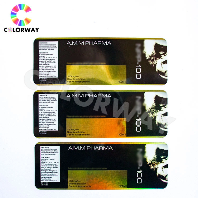 Custom Pharmaceutical Gold Foil Laser Effect Printing Colorful Vial Label