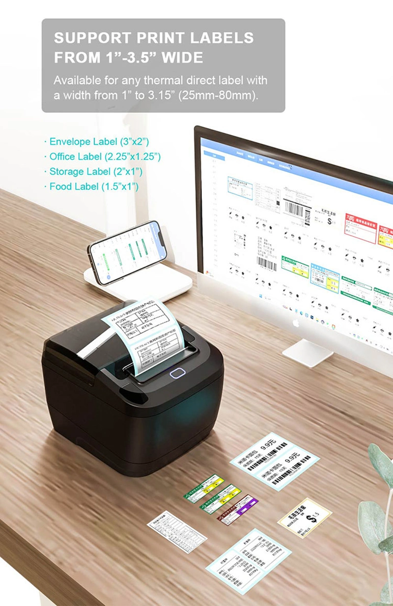 80mm Multifunctional Receipt Barcodes Printing Desktop Label Thermal Printer
