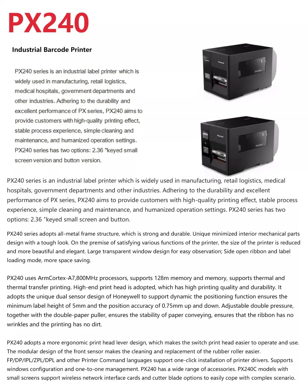 Barway Px240 Barcode Label Printer Industrial Thermal Transfer Label Printer