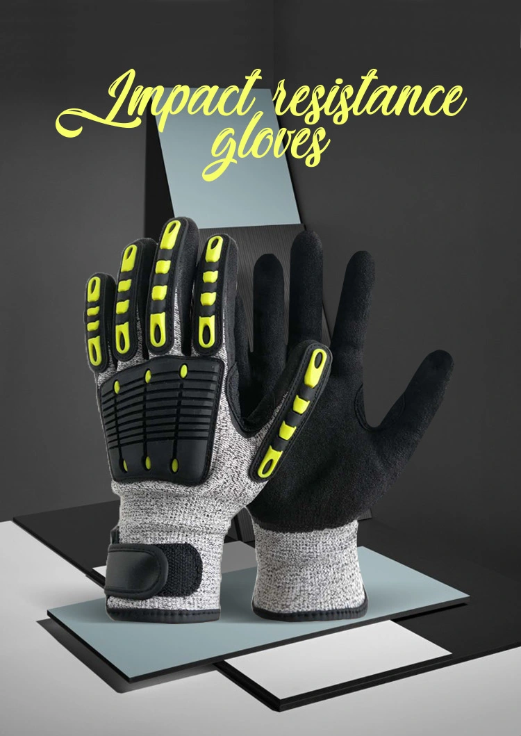 100% Excellent Grip Anti Vibration Oil Proof Cut Resistant Safety Working Gloves Sandy Nitrile for Impact Proof