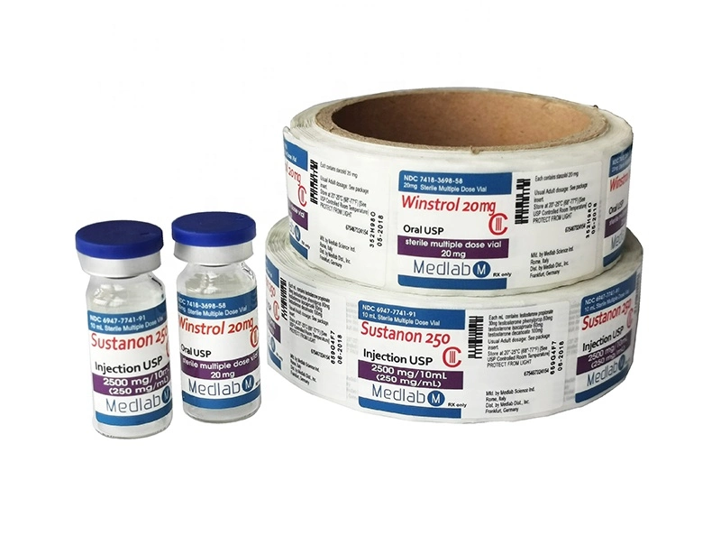 Custom Brand Name Printing Artpaper Self Adhesive Vinyl Sticker Medical Prescription Pill Vial Label for 10ml Steroid Bottle