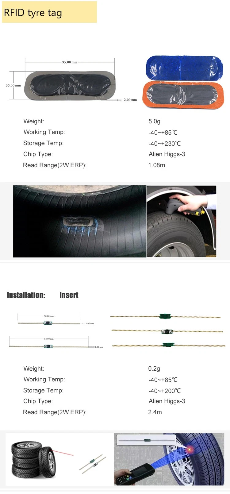 High Temperature Tire Electronic Label UHF Unique ID Chip RFID Tire Label