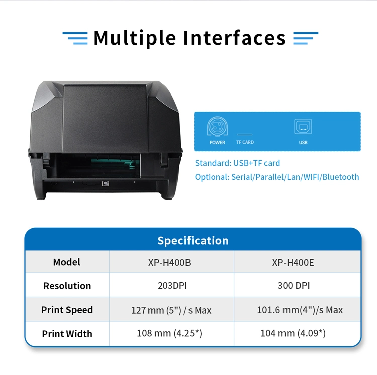 Xprinter XP-H400B Heat Transfer Printer Thermal Transfer Label Barcode Desktop Label Printer