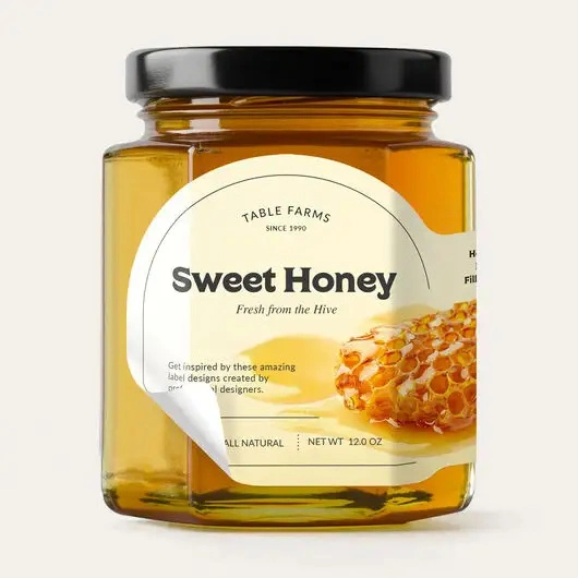 Custom Durable Printing Jar Honey Bottle Logo Sticker, Waterproof Adhesive Foil Vinyl Roll Private Food Packaging Labels