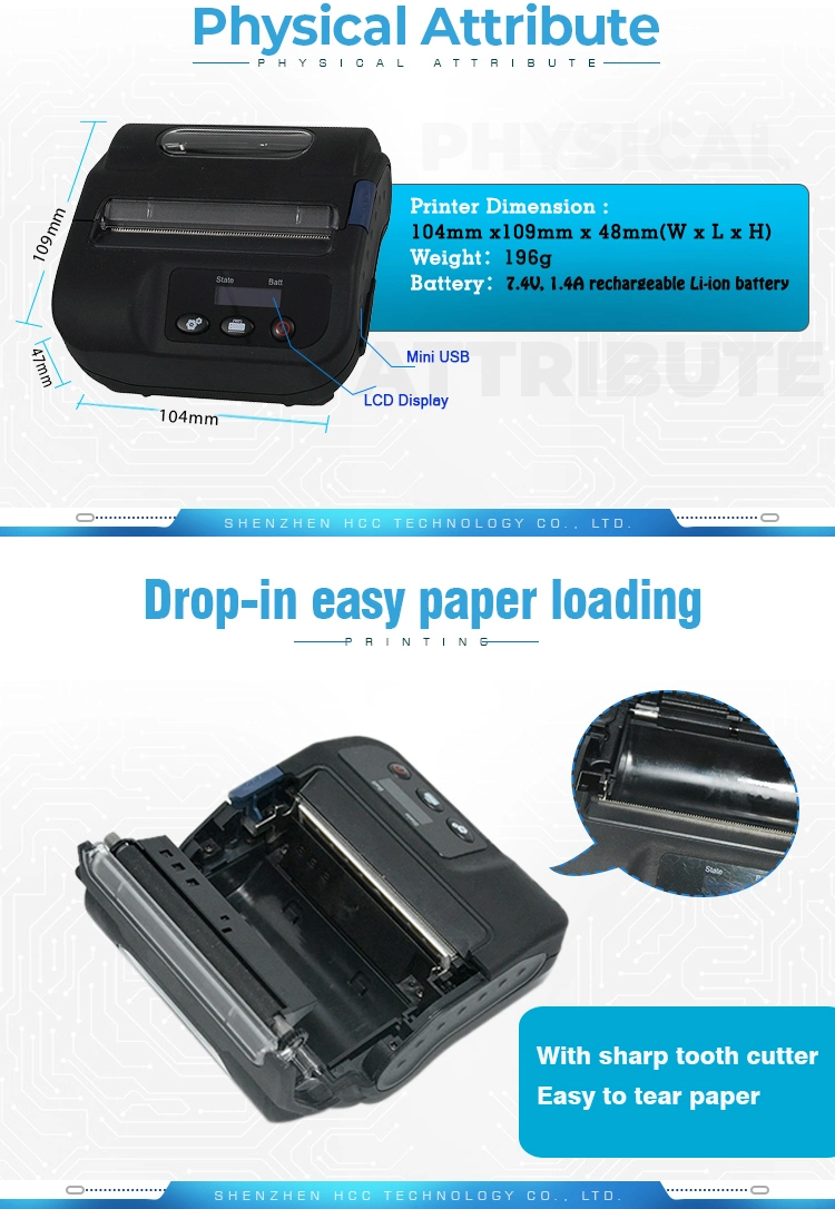 Handheld Mini Portable Wireless Bluetooth 80mm Thermal Label Printer for Office (HCC-L31)