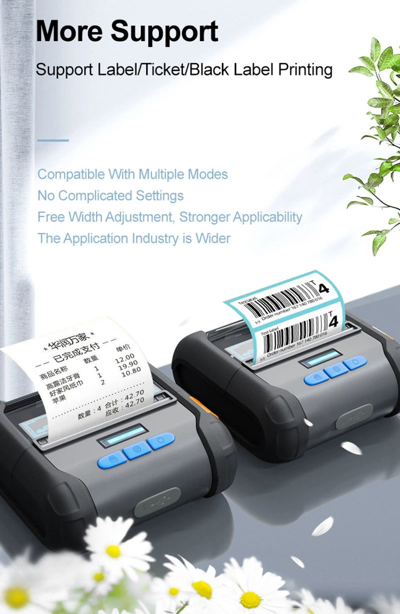 Mini Mobile Sticker Label Printing Machine 3inch Ink-Less Direct Thermal Handheld Printer