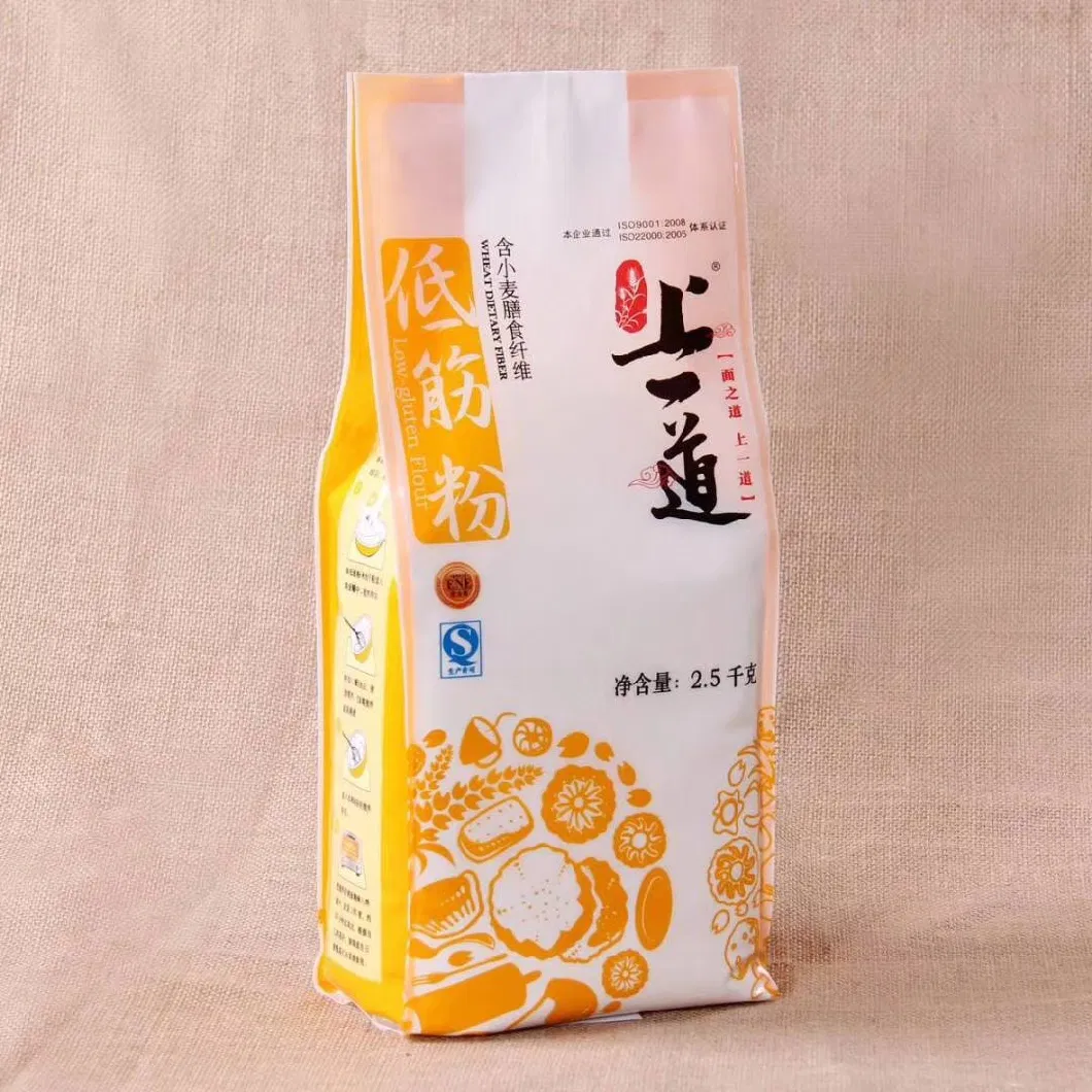 Custom Label Plastic Packaging Food Grade Rice Side Gusset Quad Side Sealed Stand up Pouch Flour Packaging