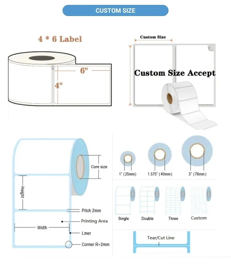 Custom Size A4 Thermal Paper Sticker Self-Adhesive Barcode Label for Printer for Shipping and Industrial Use
