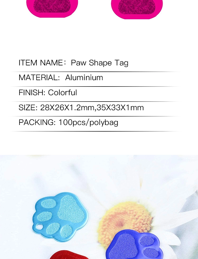 Colorful Blank Dog ID Tags Aluminum Cute Paw Pet Tag