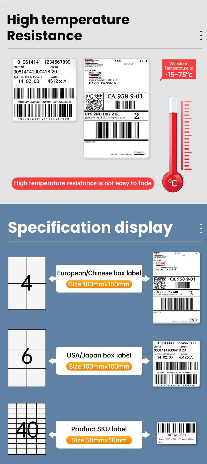 Manufacture Supply Waterproof A6 Waybill Stickers Fanfold 4X6 Direct Thermal Shipping Sticker Paper Label