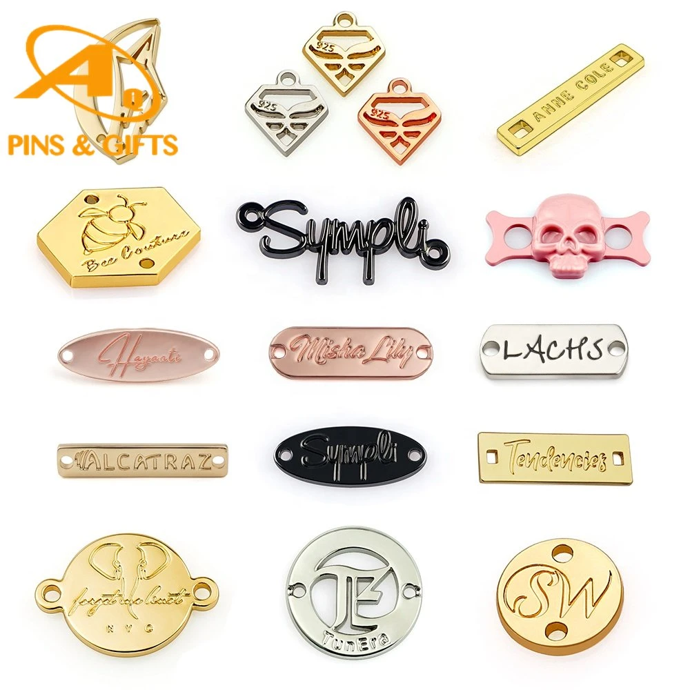 High Quality Custom Decorative Logo Hanging Label Brand Name Metal Emblem Tags for Clothing